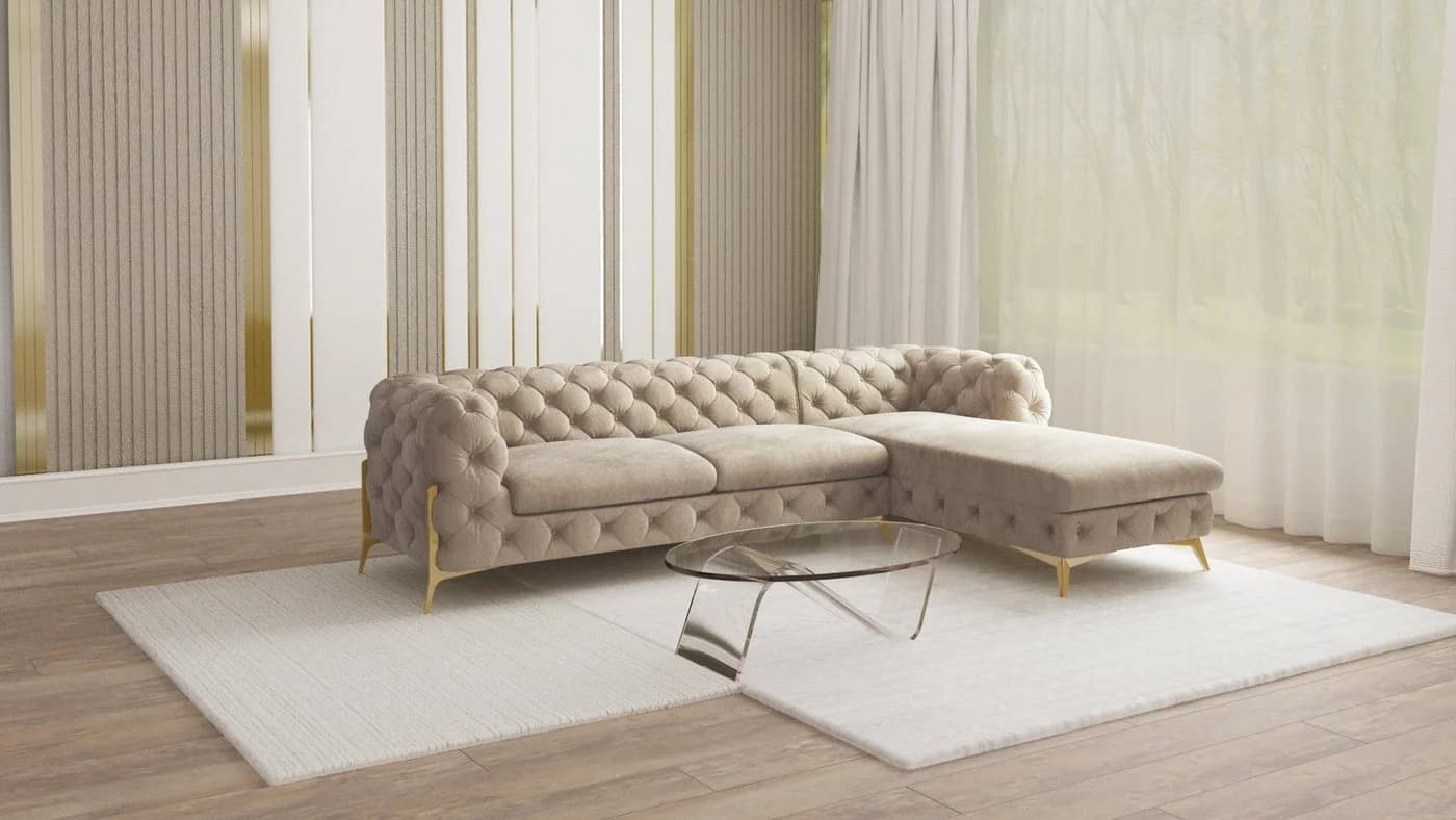 S-Style Möbel Ecksofa Ashley Chesterfield Samt Beige/Gold - Bild 2