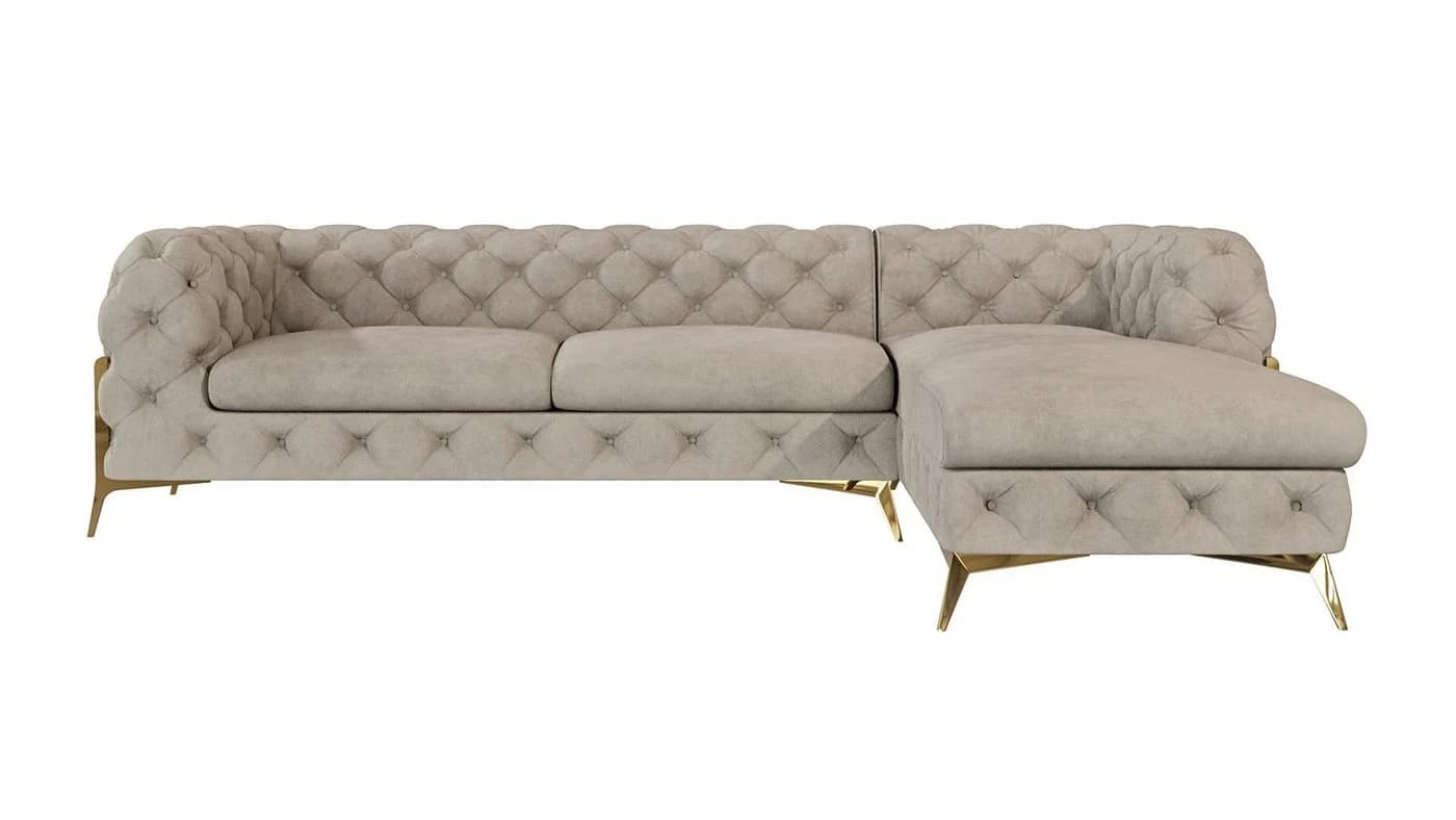 S-Style Möbel Ecksofa Ashley Chesterfield Samt Beige/Gold - Bild 3