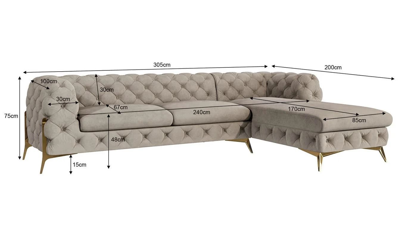 S-Style Möbel Ecksofa Ashley Chesterfield Samt Beige/Gold - Bild 5