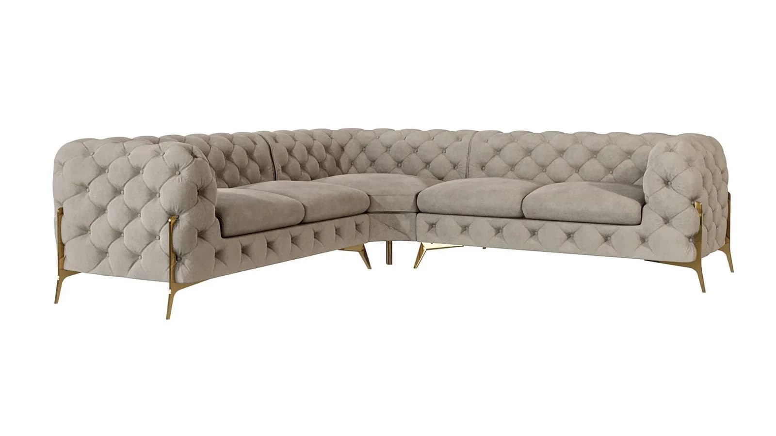 S-Style Möbel Ecksofa Ashley Chesterfield Samt Goldene Metallfüße