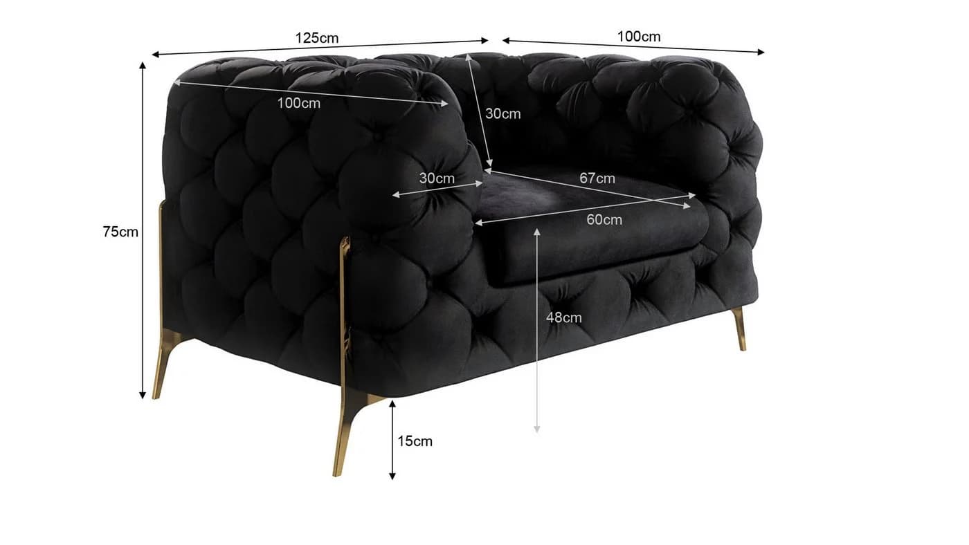 S-Style Möbel Chesterfield Sofa-Set Schwarz Samt mit Goldenen Metallfüßen - Bild 3