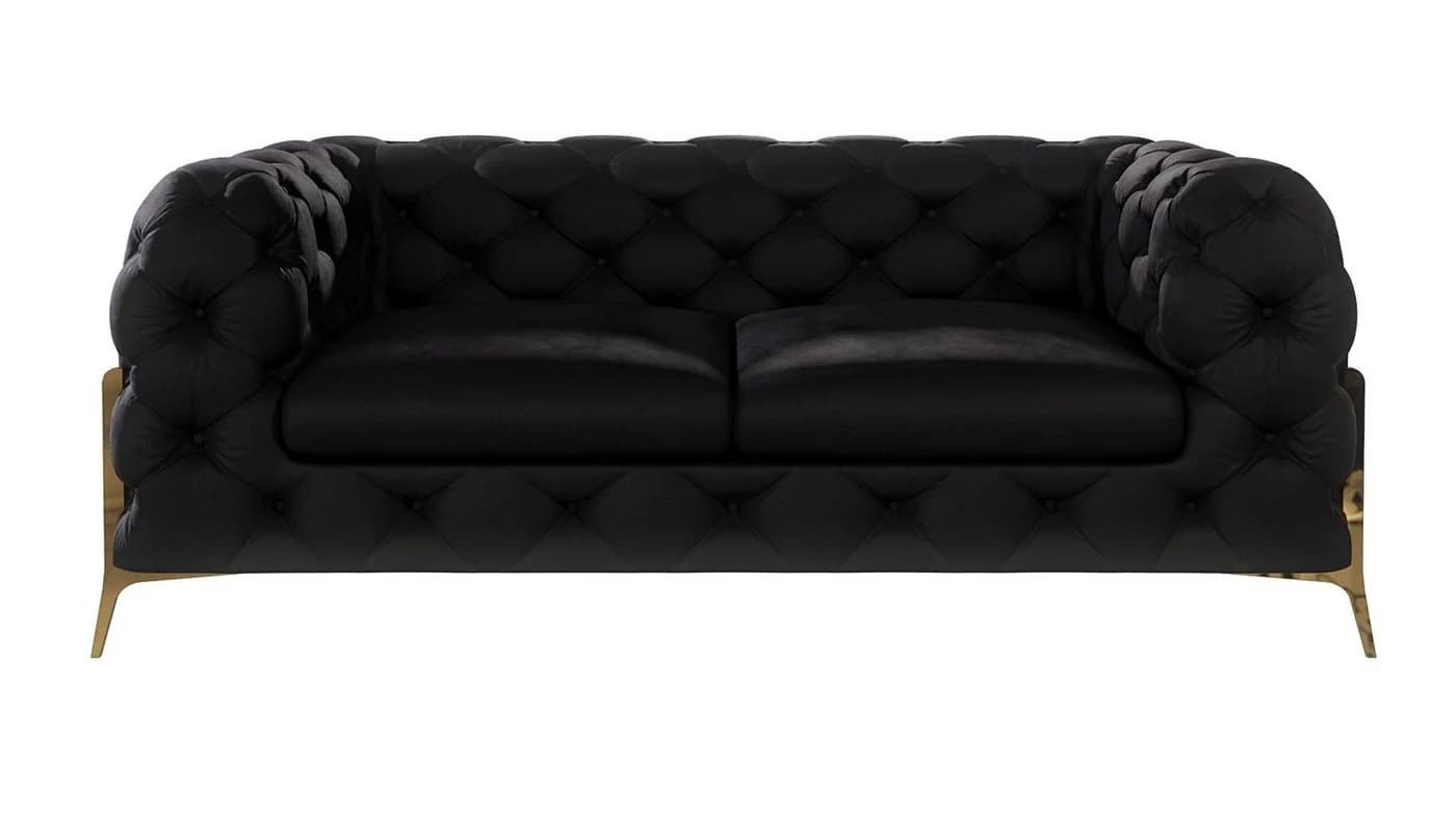 S-Style Möbel Chesterfield Sofa-Set Schwarz Samt mit Goldenen Metallfüßen - Bild 5