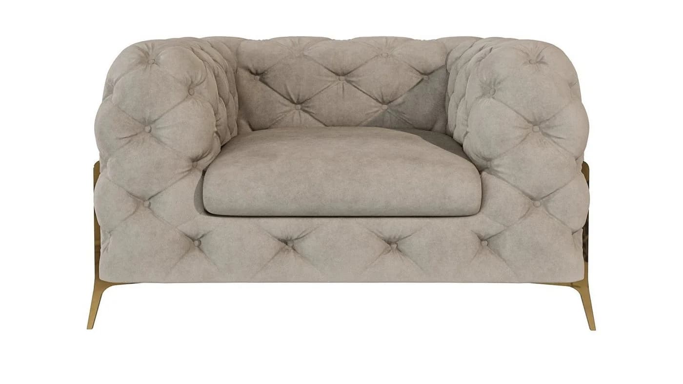 S-Style Möbel Polstergarnitur Ashley 3+2+1 Chesterfield Samt Beige/Gold