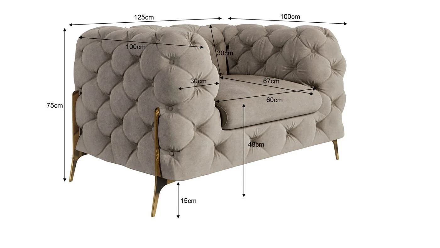 S-Style Möbel Polstergarnitur Ashley 3+2+1 Chesterfield Samt Beige/Gold - Bild 3