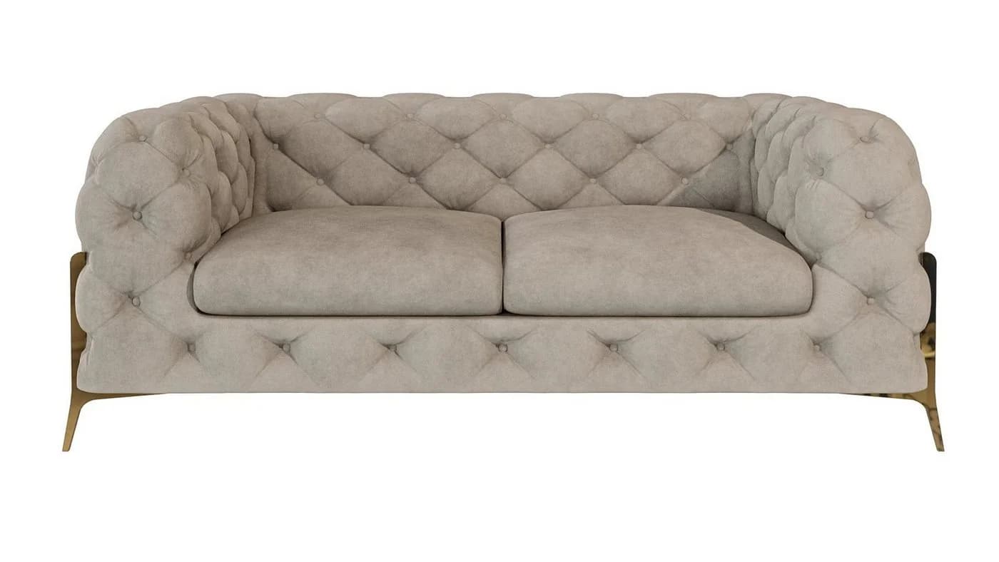 S-Style Möbel Polstergarnitur Ashley 3+2+1 Chesterfield Samt Beige/Gold - Bild 5