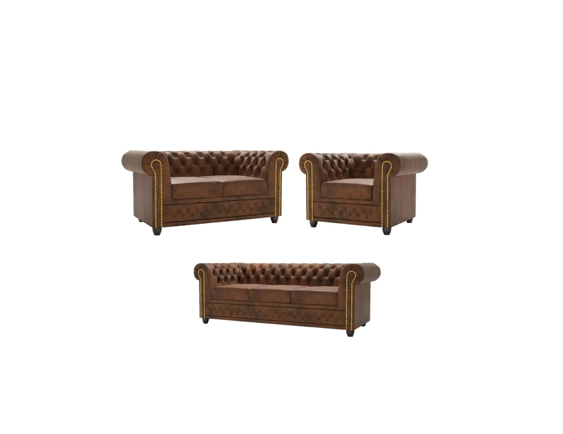 Chesterfield Flux Sitzgarnitur 3+2+1 Braun Microfaser Vintageoptik
