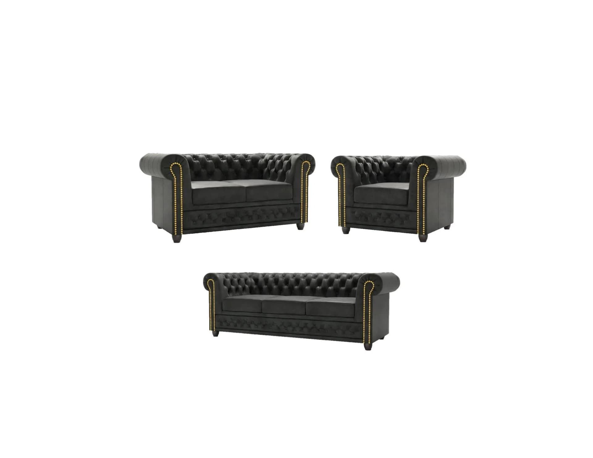 Chesterfield Flux Sitzgarnitur 3+2+1 Schlaffunktion Anthrazit Microfaser Vintage