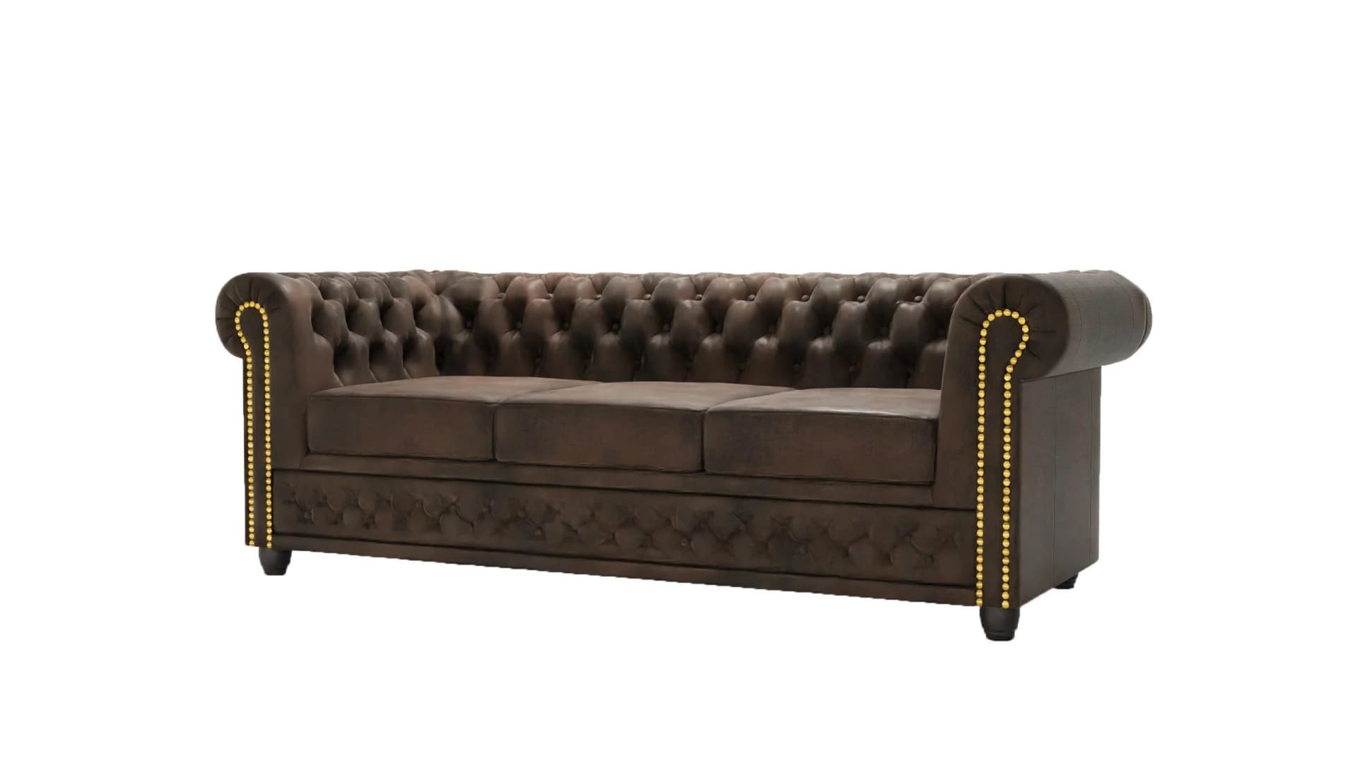 CHESTERFIELD Sofa 3-Sitzer Flux Dunkelbraun Microfaser Vintageoptik