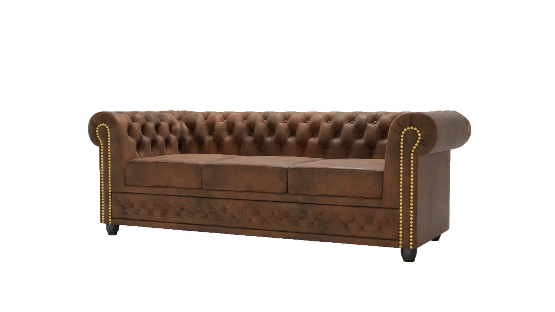 Chesterfield Sofa 3-sitzer Schlaffunktion Braun Microfaser Vintage