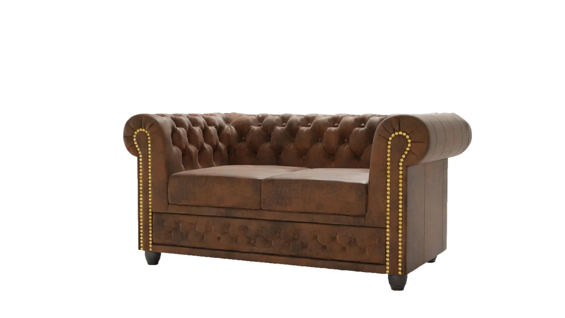 Flux Chesterfield-Sofa 2-Sitzer Schlaffunktion Braun Microfaser Vintage