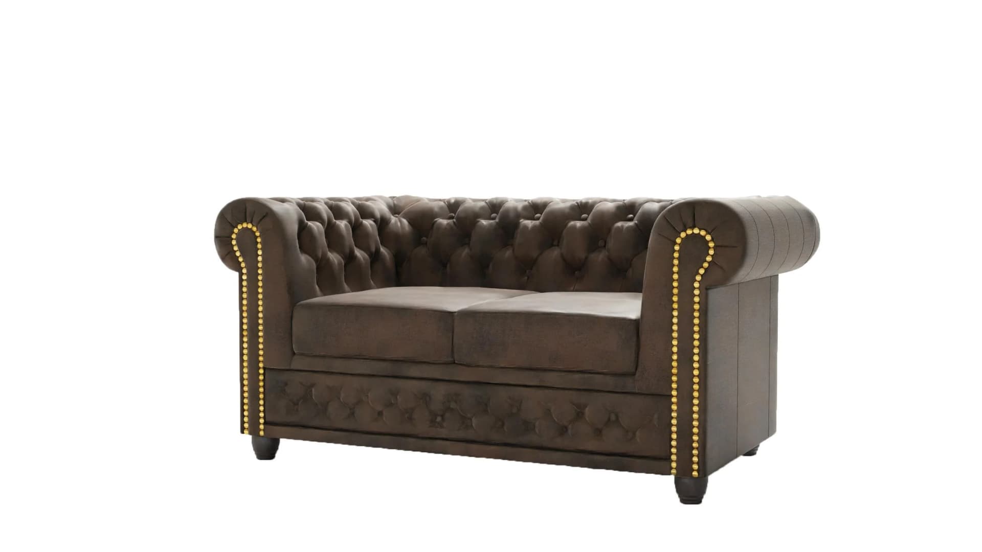 Chesterfield 2-Sitzer Schlaffunktion Dunkelbraun Microfaser Vintage