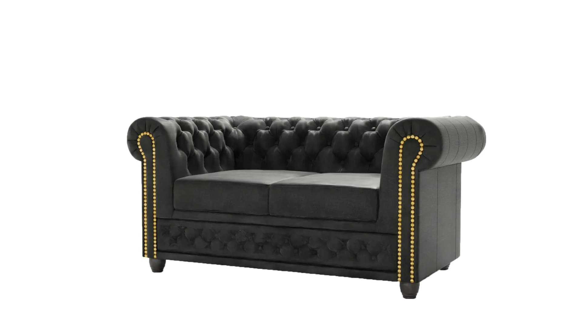 Flux Chesterfield-Sofa 2-sitzig Anthrazit Schlaffunktion Microfaser Vintageoptik