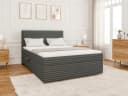 S-Style Möbel Boxspringbett Jasper mit Topper und Bettkasten Plüschcord Grau Bild 2