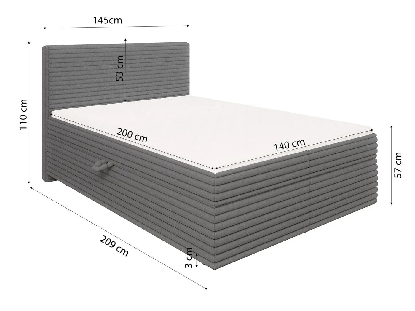 S-Style Möbel Boxspringbett Jasper mit Topper und Bettkasten Plüschcord Grau - Bild 5