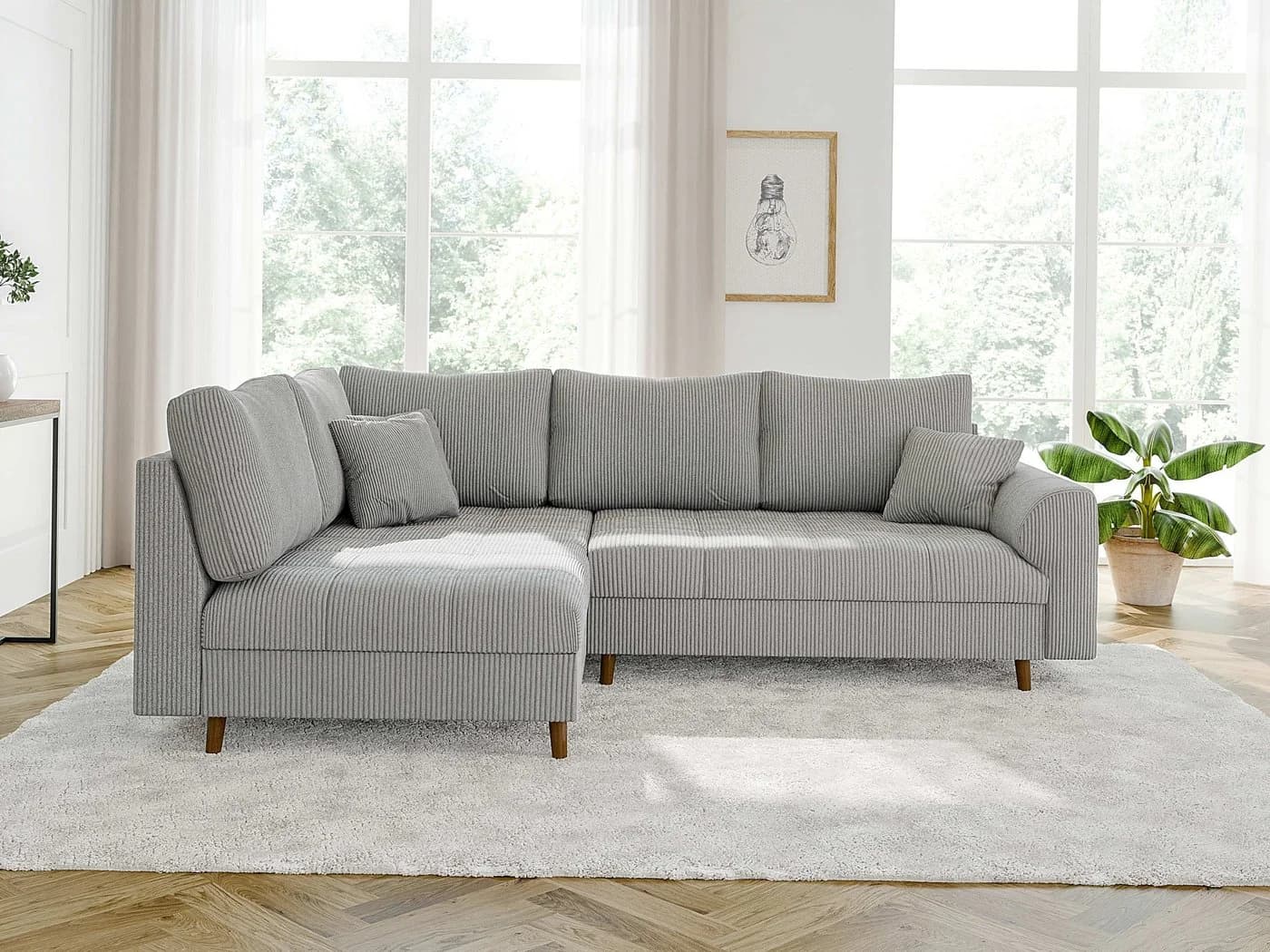 S-Style Möbel Ecksofa Zara Cord Grau Skandinavisch - Bild 3