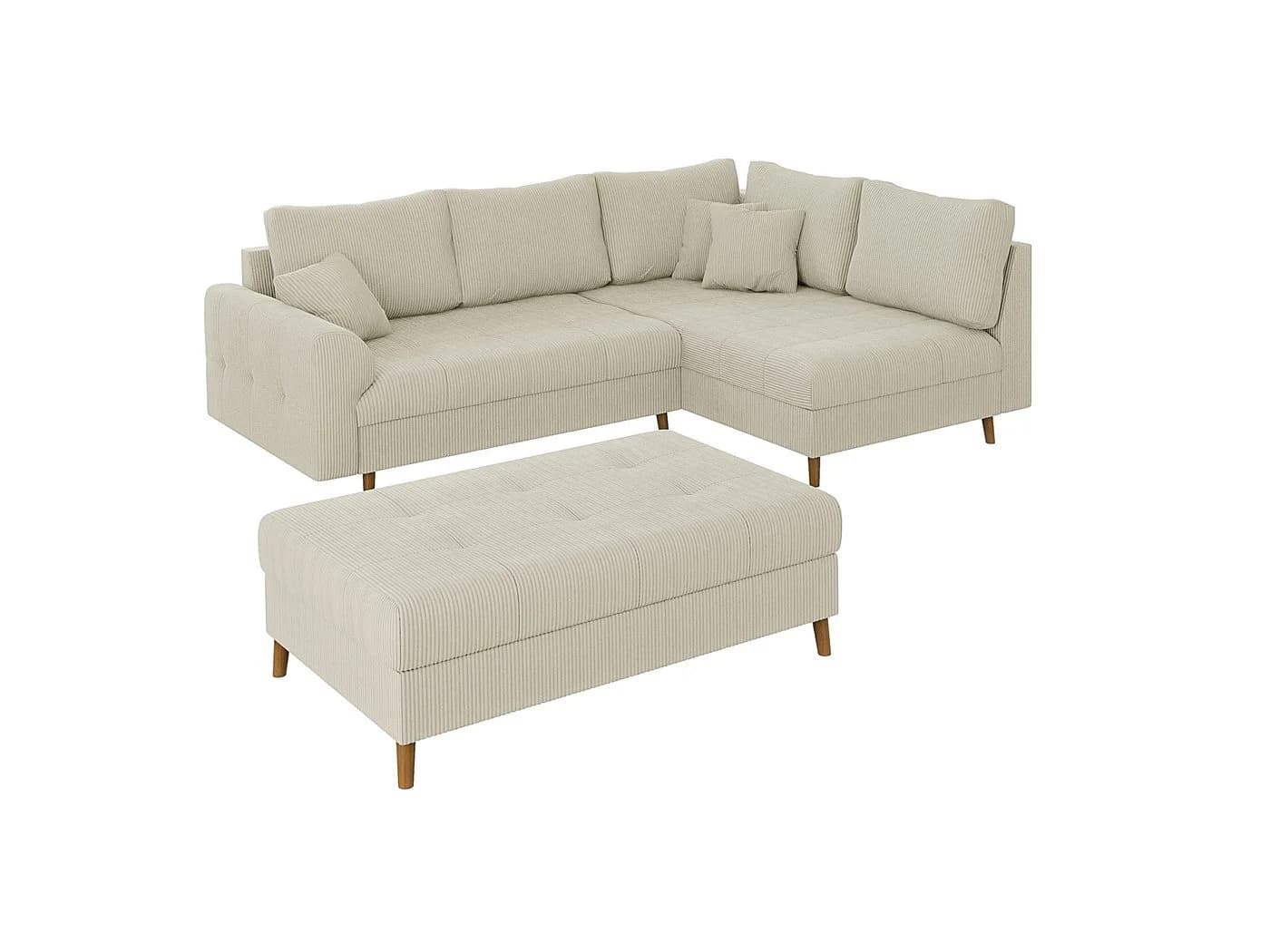 S-Style Möbel Ecksofa Zara mit Hocker und Schlaffunktion Cord Beige