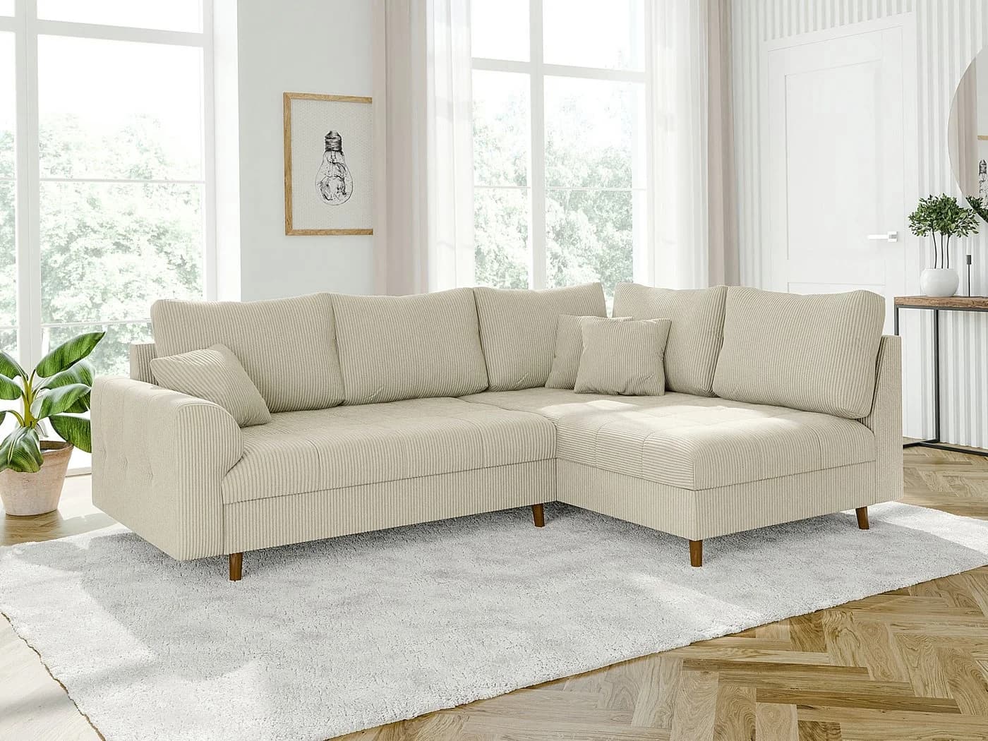 S-Style Möbel Ecksofa Zara mit Hocker und Schlaffunktion Cord Beige - Bild 5