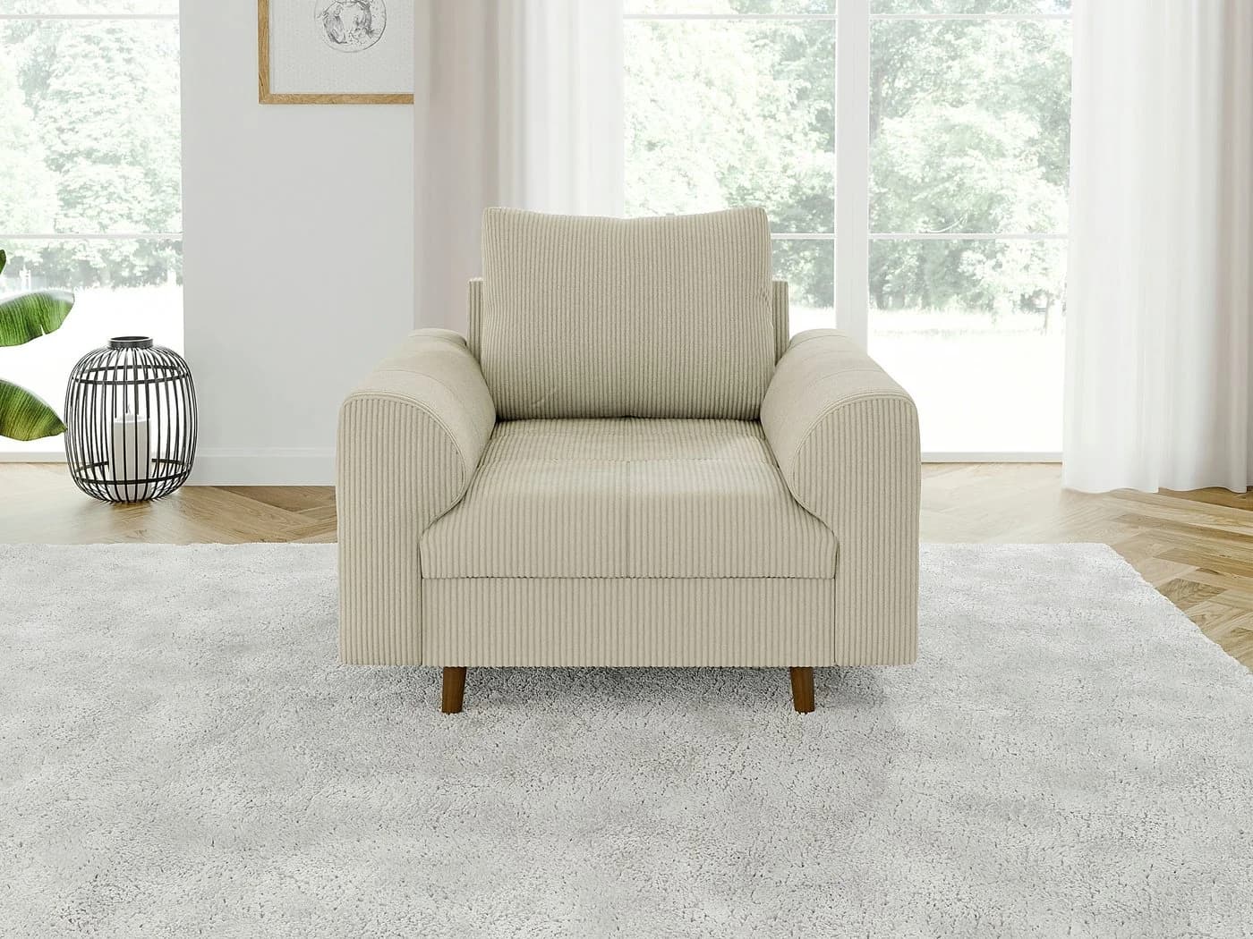 S-Style Möbel Sessel Zara Cord-Stoff Skandinavisch Beige/Braun - Bild 3