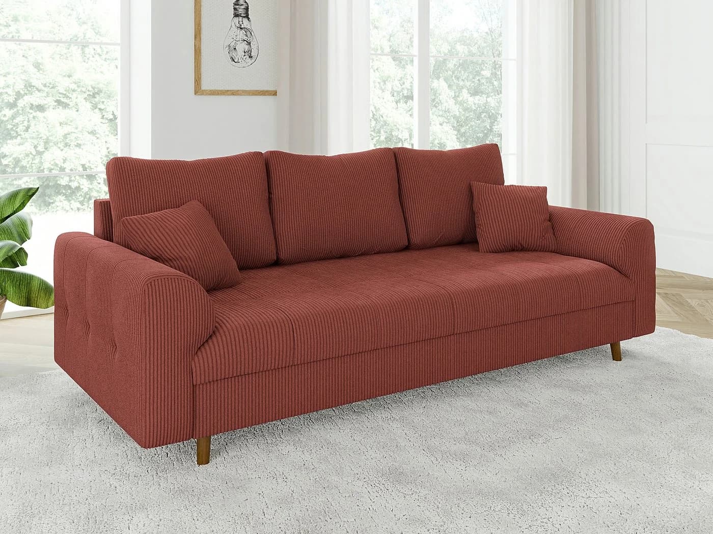 S-Style Möbel Polstergarnitur Zara 3+2+1 Cord-Stoff Braun Holzfüße