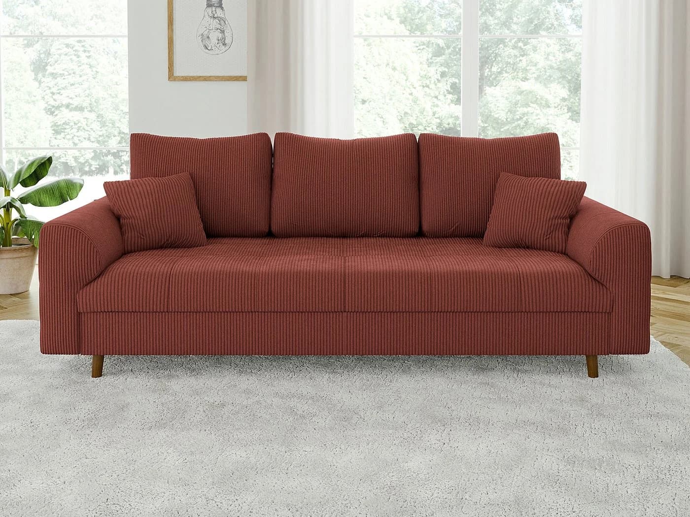 S-Style Möbel Polstergarnitur Zara 3+2+1 Cord-Stoff Braun Holzfüße - Bild 3