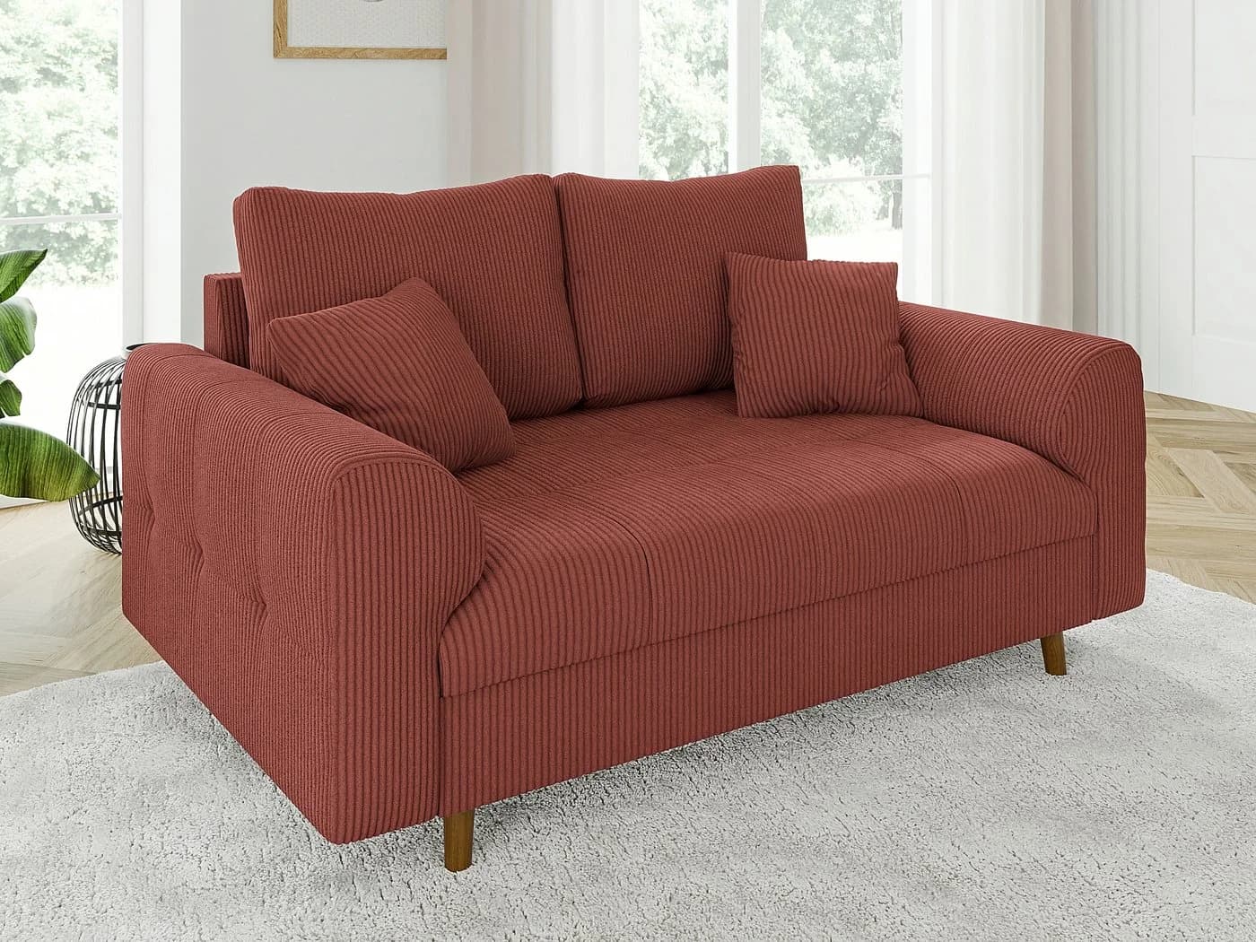 S-Style Möbel Polstergarnitur Zara 3+2+1 Cord-Stoff Braun Holzfüße - Bild 4