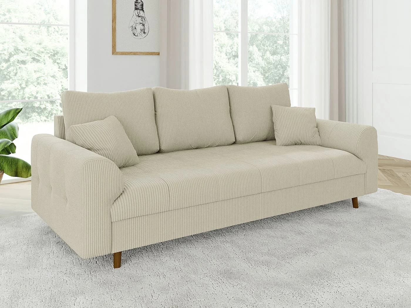 S-Style Möbel Polstergarnitur 3+1 Zara Beige Cord-Stoff Skandinavisch - Bild 3