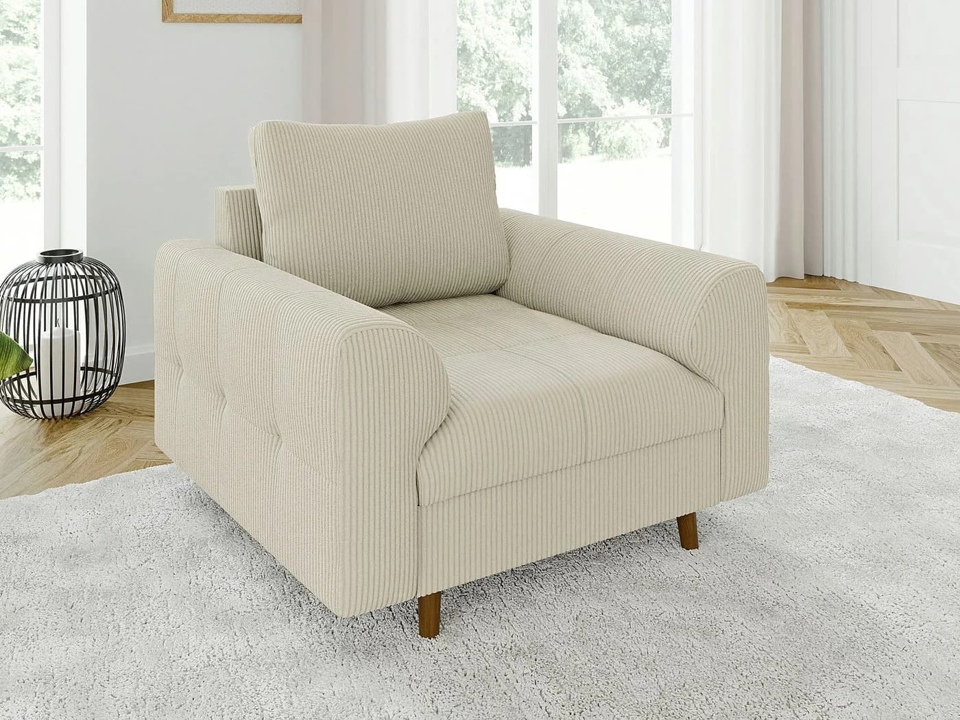 S-Style Möbel Polstergarnitur 3+1 Zara Beige Cord-Stoff Skandinavisch - Bild 4