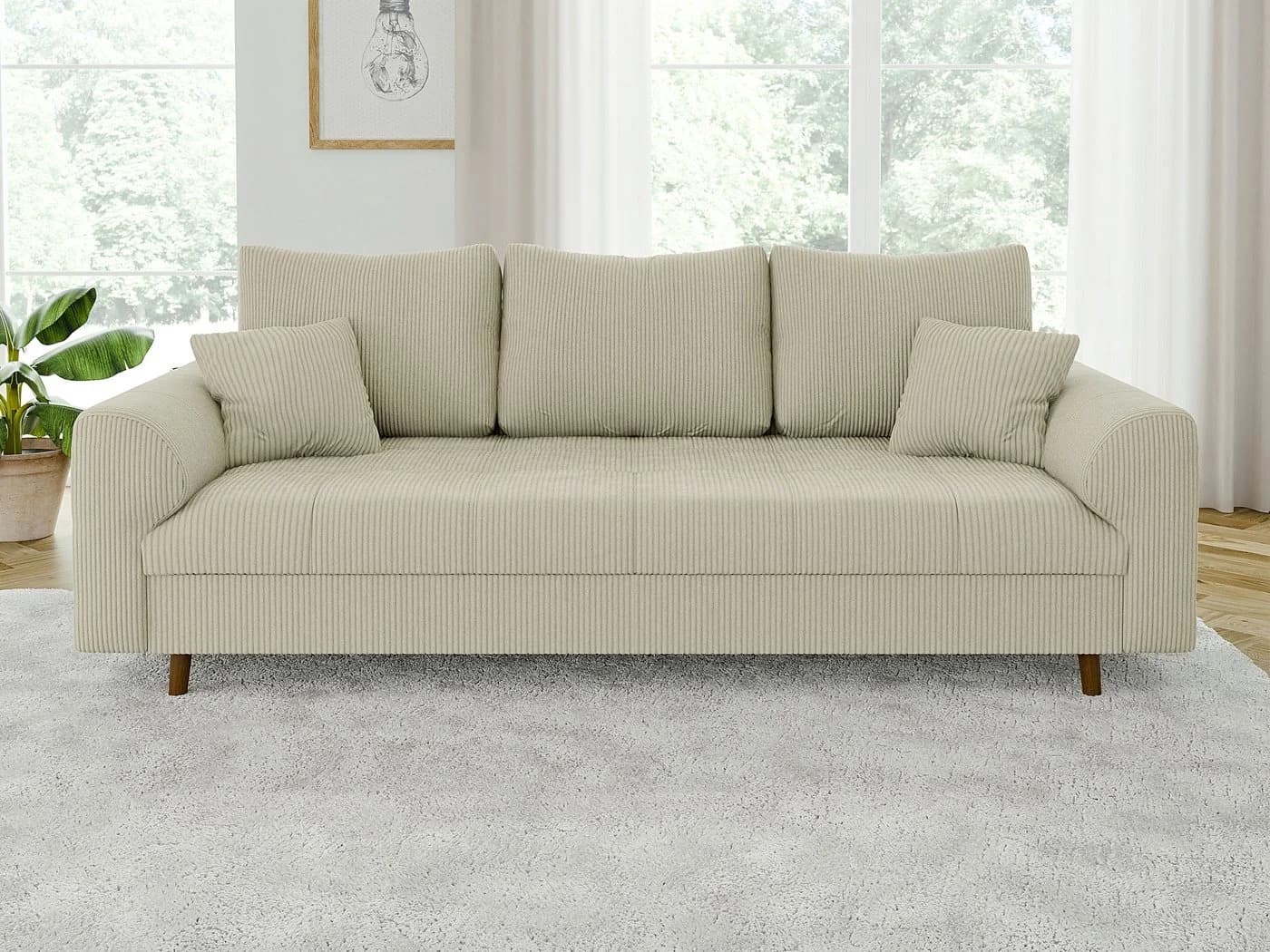 S-Style Möbel Polstergarnitur 3+1 Zara Beige Cord-Stoff Skandinavisch - Bild 5