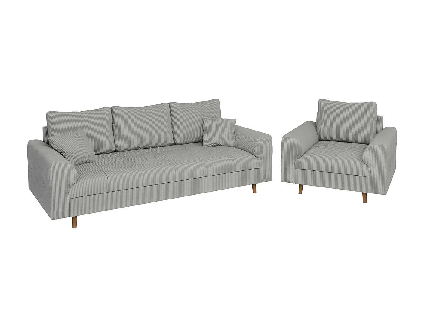 S-Style Möbel Polstergarnitur Zara 3+1 Skandinavisch Cord Grau