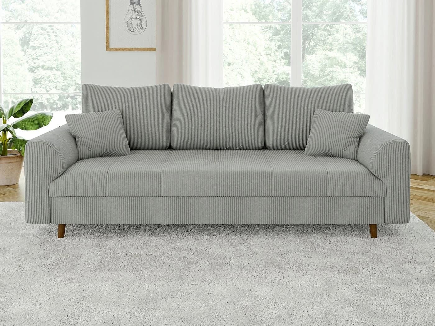 S-Style Möbel Polstergarnitur Zara 3+1 Skandinavisch Cord Grau - Bild 5