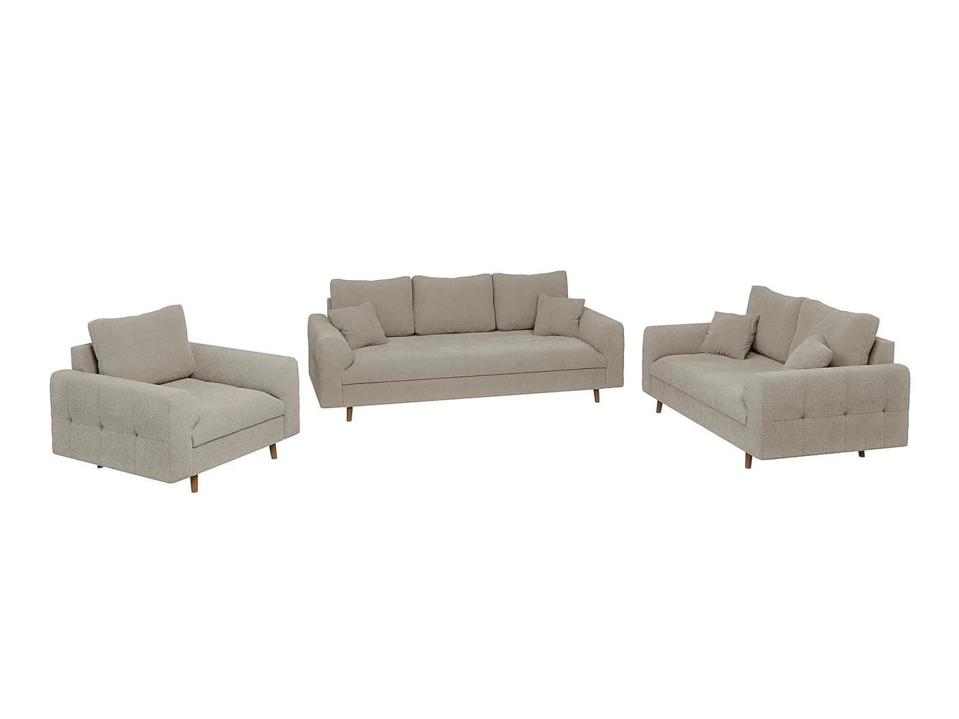 S-Style Möbel Polstergarnitur 3+2+1 Leif Beige Boucle Skandinavisch