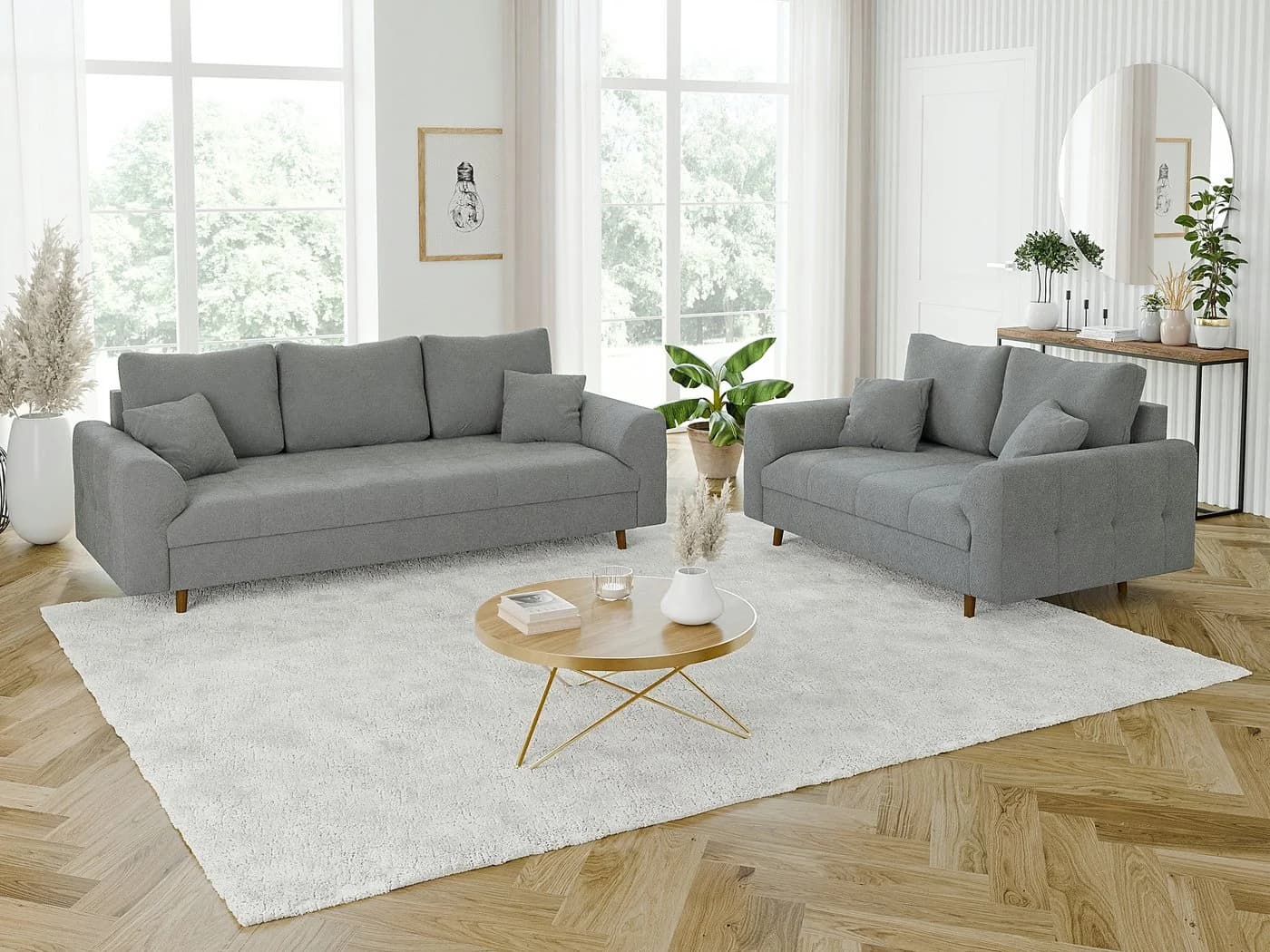 S-Style Möbel Polstergarnitur Leif 3+2 Skandinavisch Boucle Grau - Bild 2