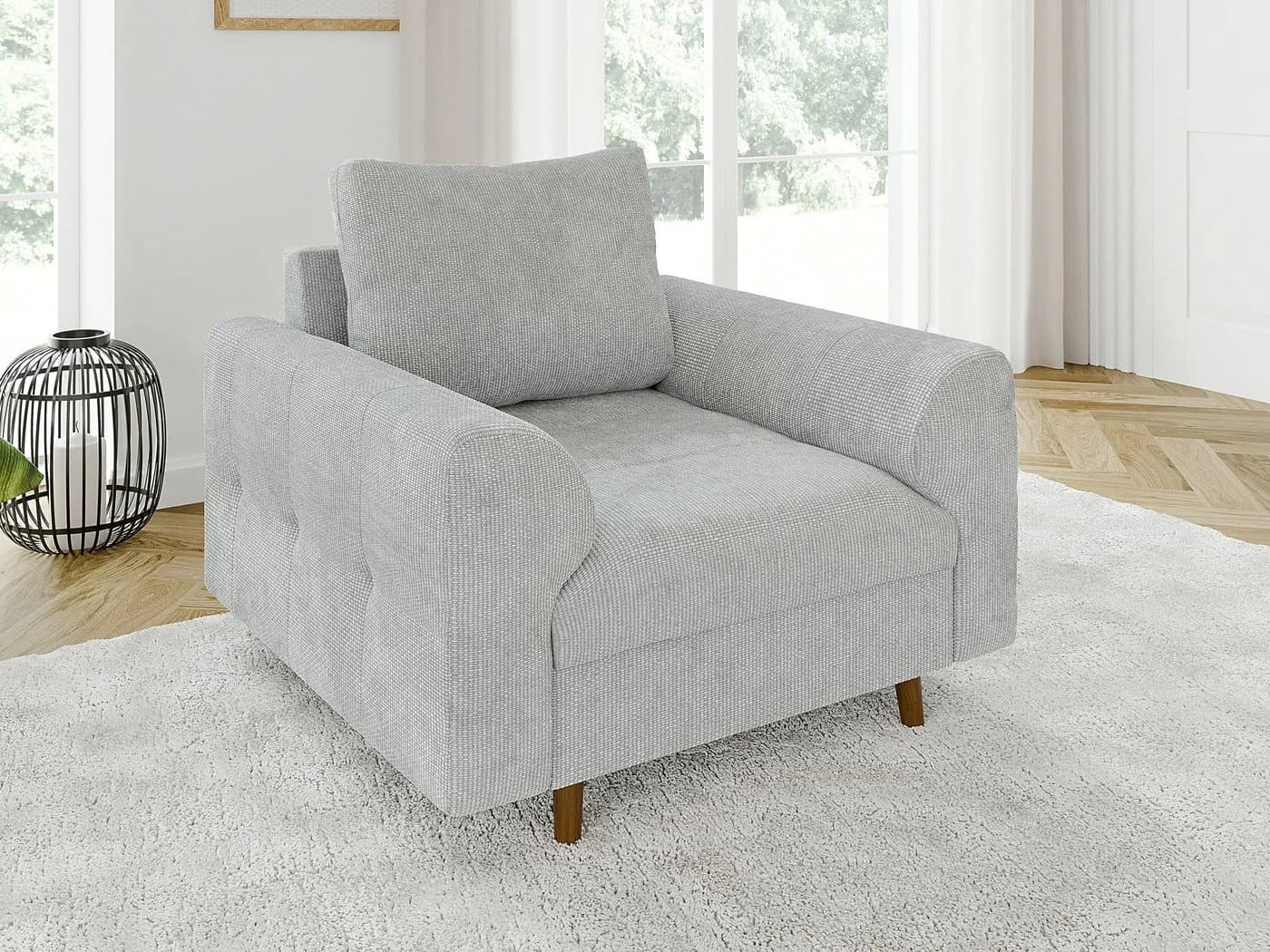 S-Style Möbel Sessel Kristian Grau Chenille Skandinavisch Holzfüße - Bild 2