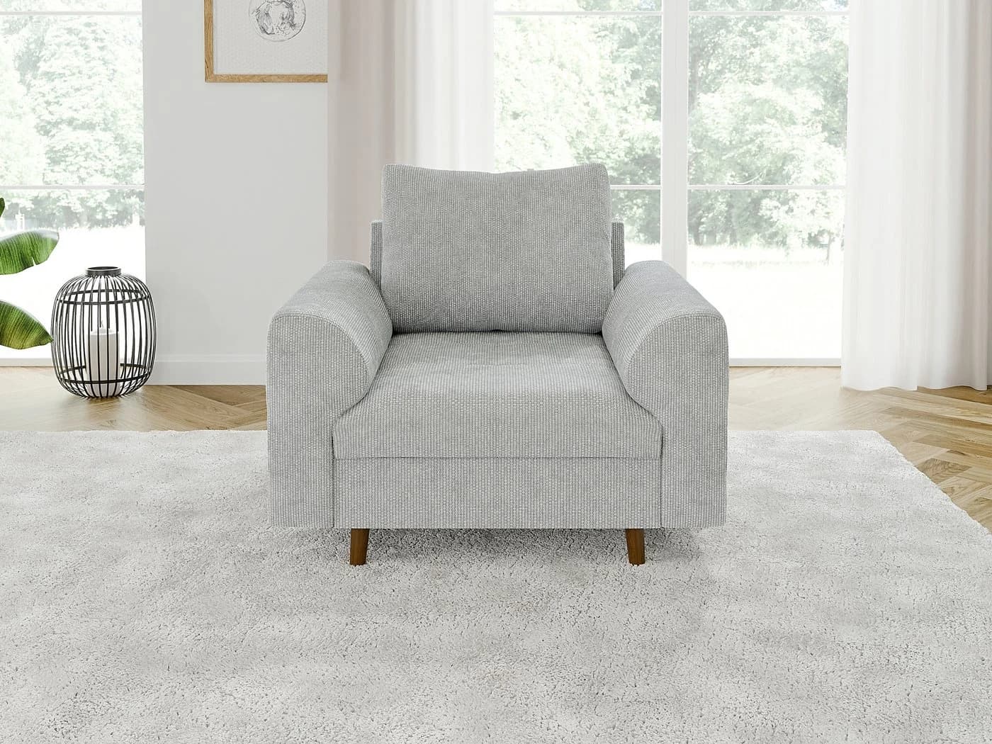 S-Style Möbel Sessel Kristian Grau Chenille Skandinavisch Holzfüße - Bild 3