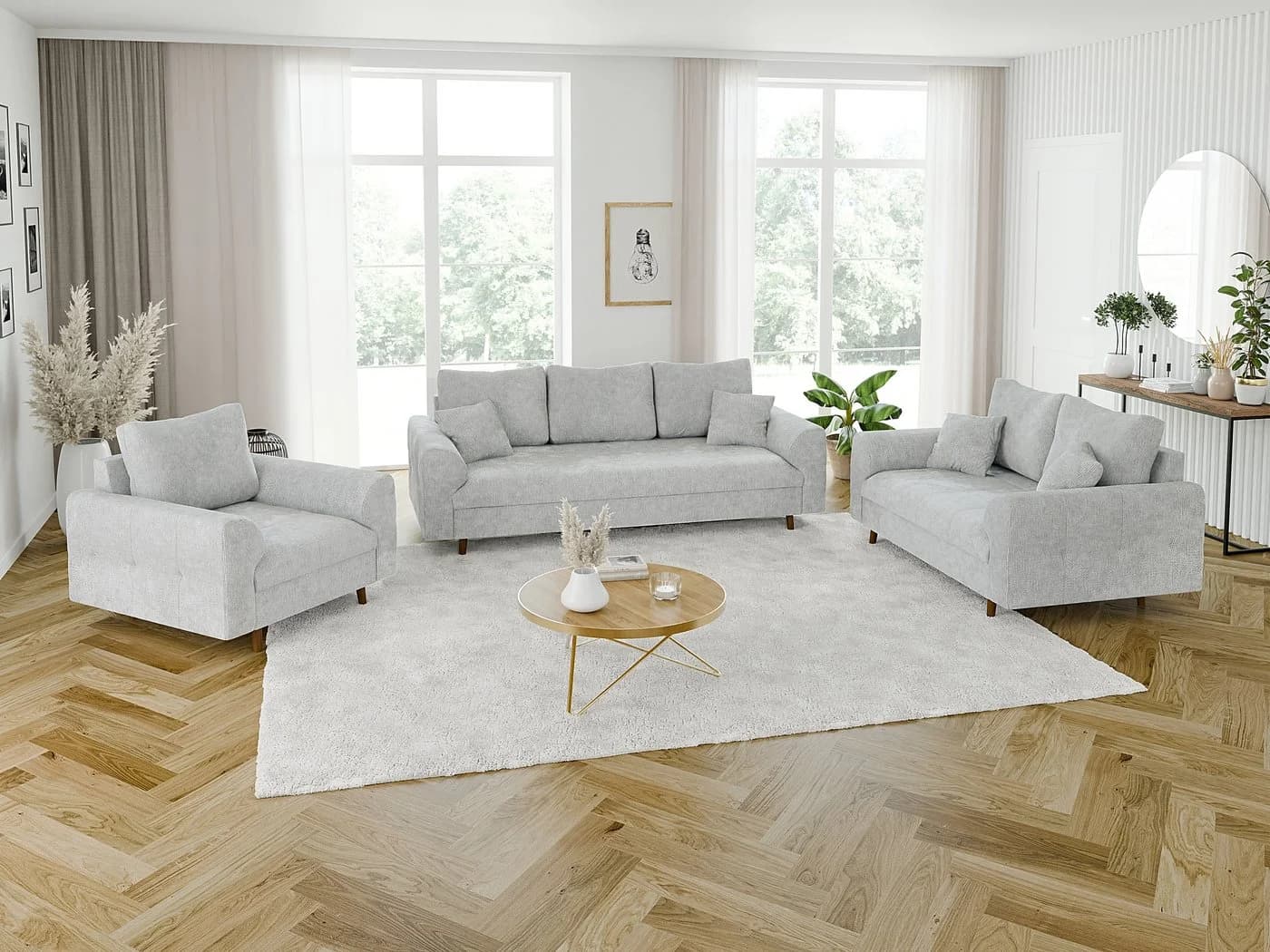S-Style Möbel Sessel Kristian Grau Chenille Skandinavisch Holzfüße - Bild 4