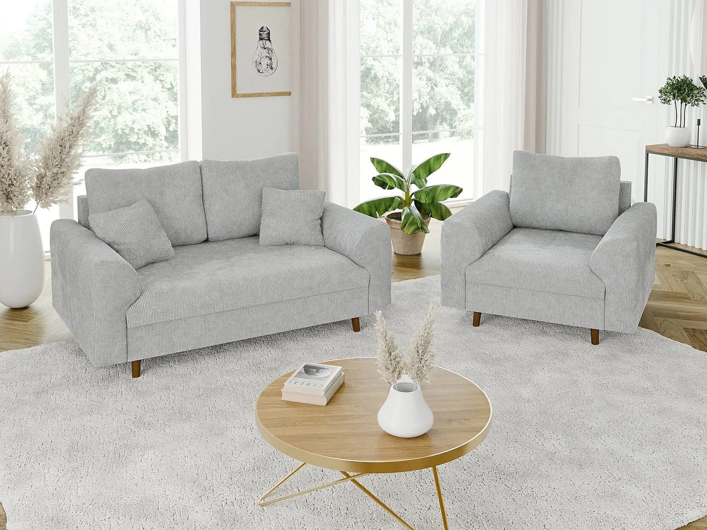 S-Style Möbel Sessel Kristian Grau Chenille Skandinavisch Holzfüße - Bild 5
