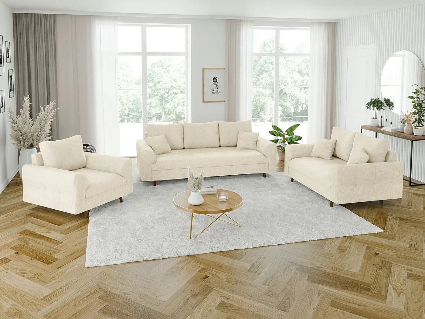 S-Style Möbel 3-Sitzer Sofa Kristian Beige Chenille Braun Holzfüße - Bild 4