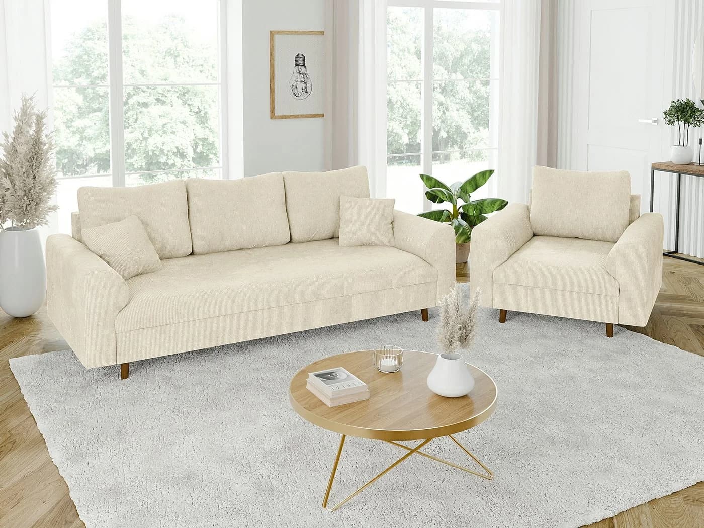 S-Style Möbel 3-Sitzer Sofa Kristian Beige Chenille Braun Holzfüße - Bild 5