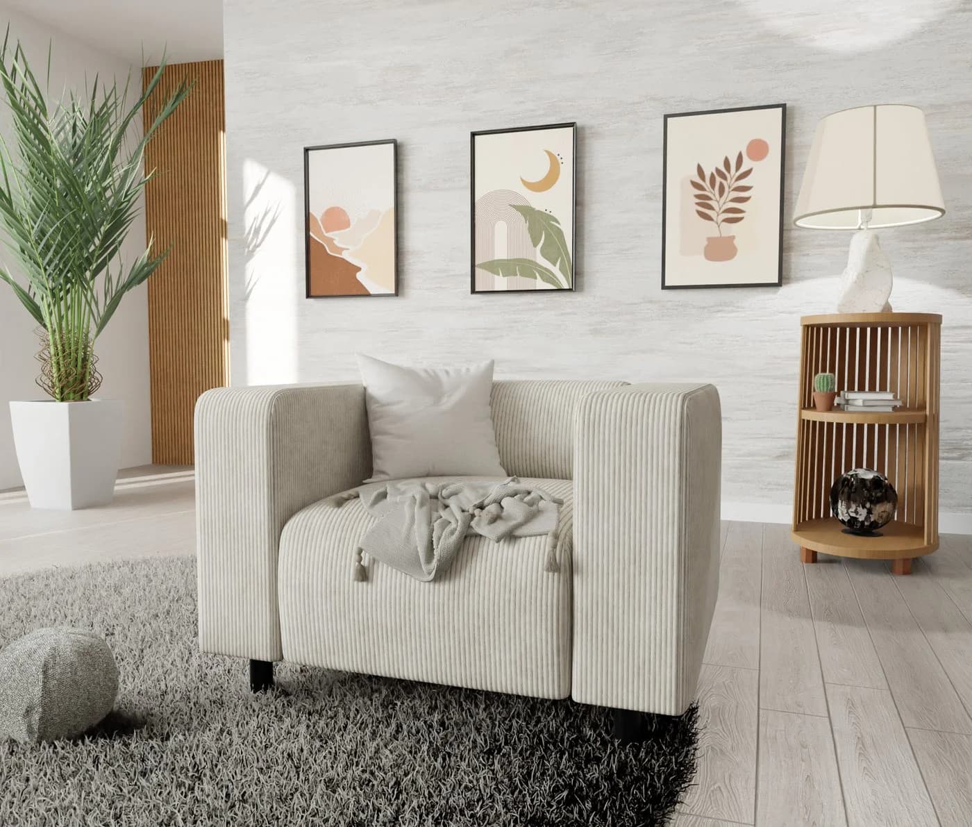S-Style Möbel Sessel Gustav Beige Cord-Stoff mit Wellenfederung - Bild 2