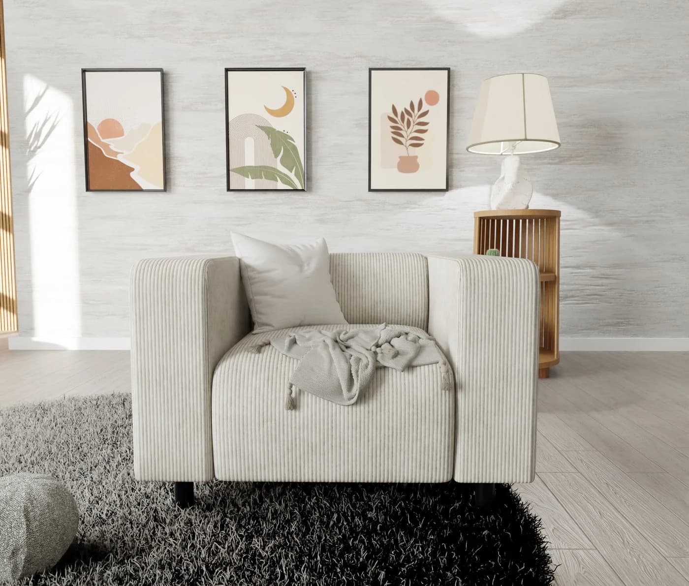 S-Style Möbel Sessel Gustav Beige Cord-Stoff mit Wellenfederung - Bild 3