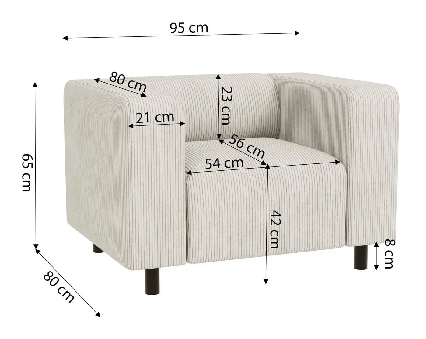 S-Style Möbel Sessel Gustav Beige Cord-Stoff mit Wellenfederung - Bild 4