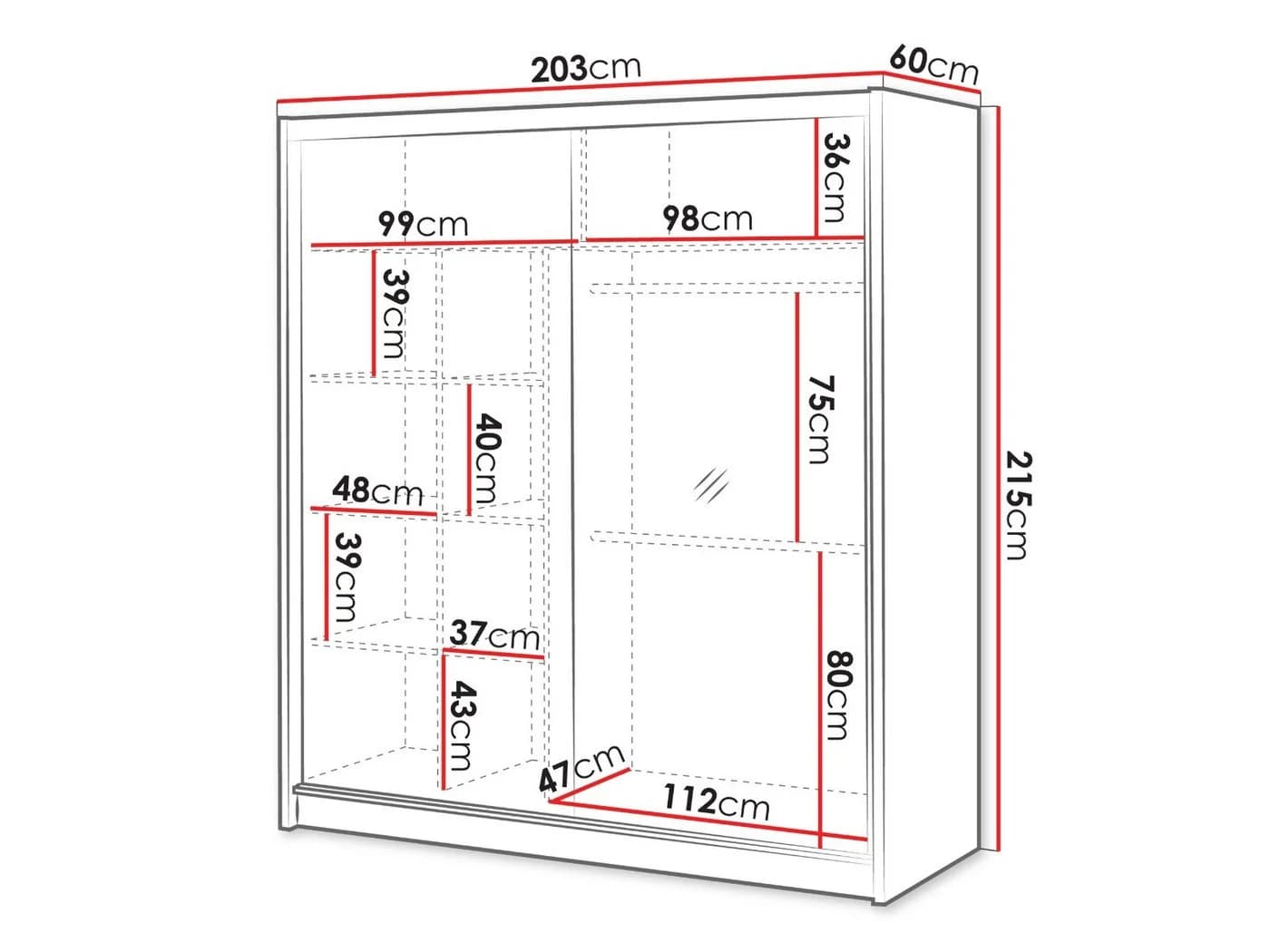 COMBO Schiebetürenschrank 203x215cm Spiegel Wotan Eiche Schwarz - Bild 5