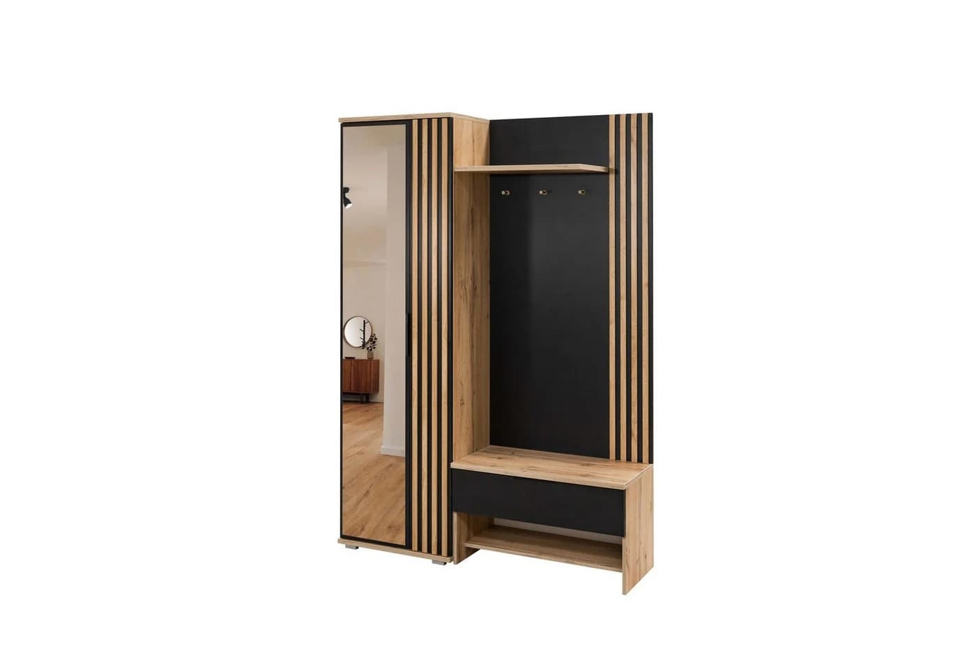 COMBO Kompaktgarderobe 140cm mit Sitzbank, Schublade & Haken - Bild 2