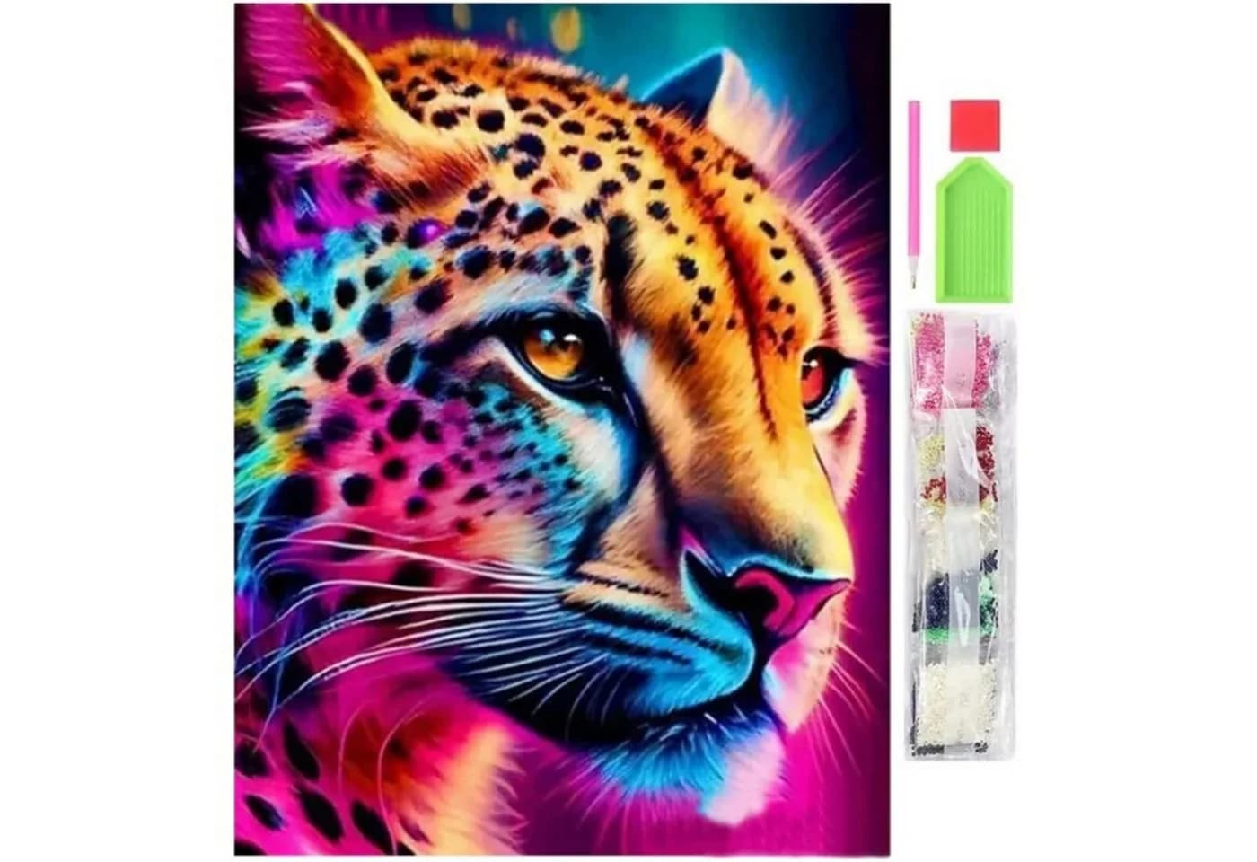 LA CUTE Malen nach Zahlen 5D Diamant Mosaik Stickerei 5D Leuchtender Gepard 30x40cm - Bild 2