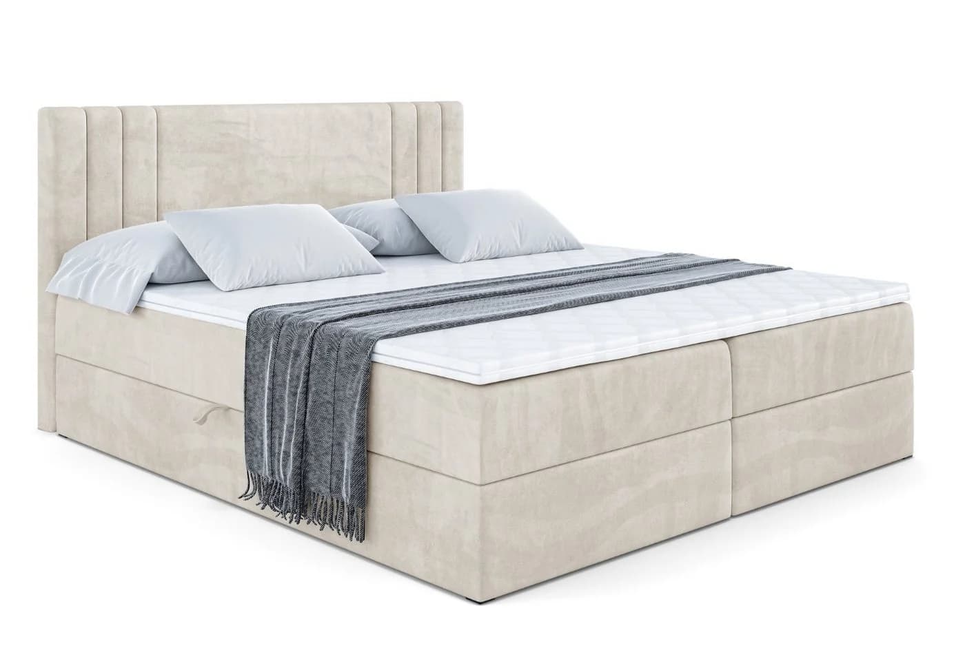 ALTDECOR Boxbett IDRIKO Beige mit Topper und Bettkästen