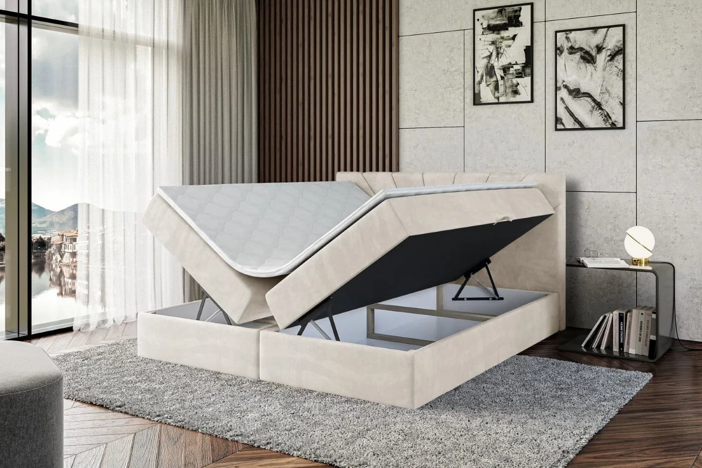ALTDECOR Boxbett MILTIO Beige mit Topper und Bettkästen - Bild 5