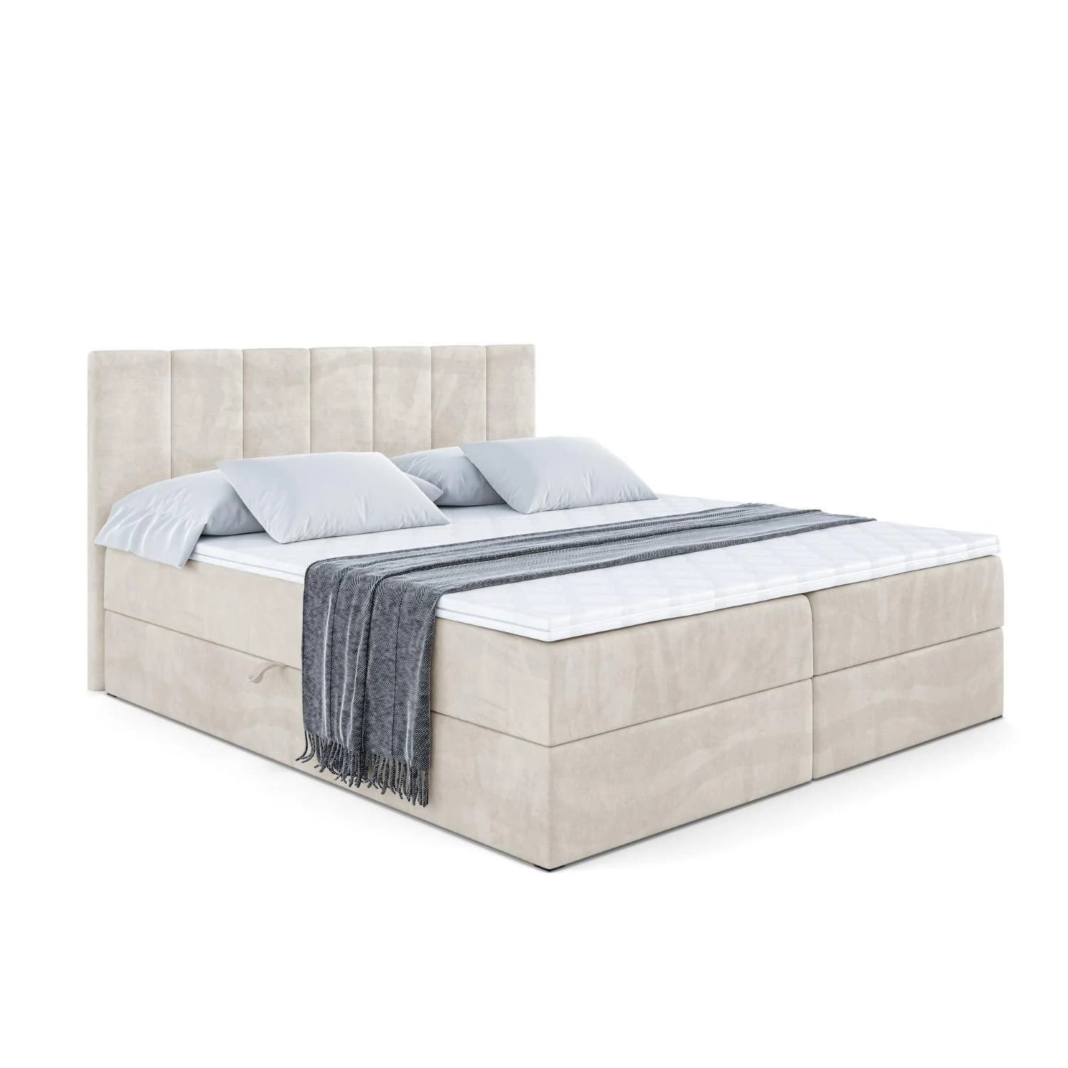MOETI Boxbett mit Matratze H3 und Lattenrost 160x200 cm Ecru