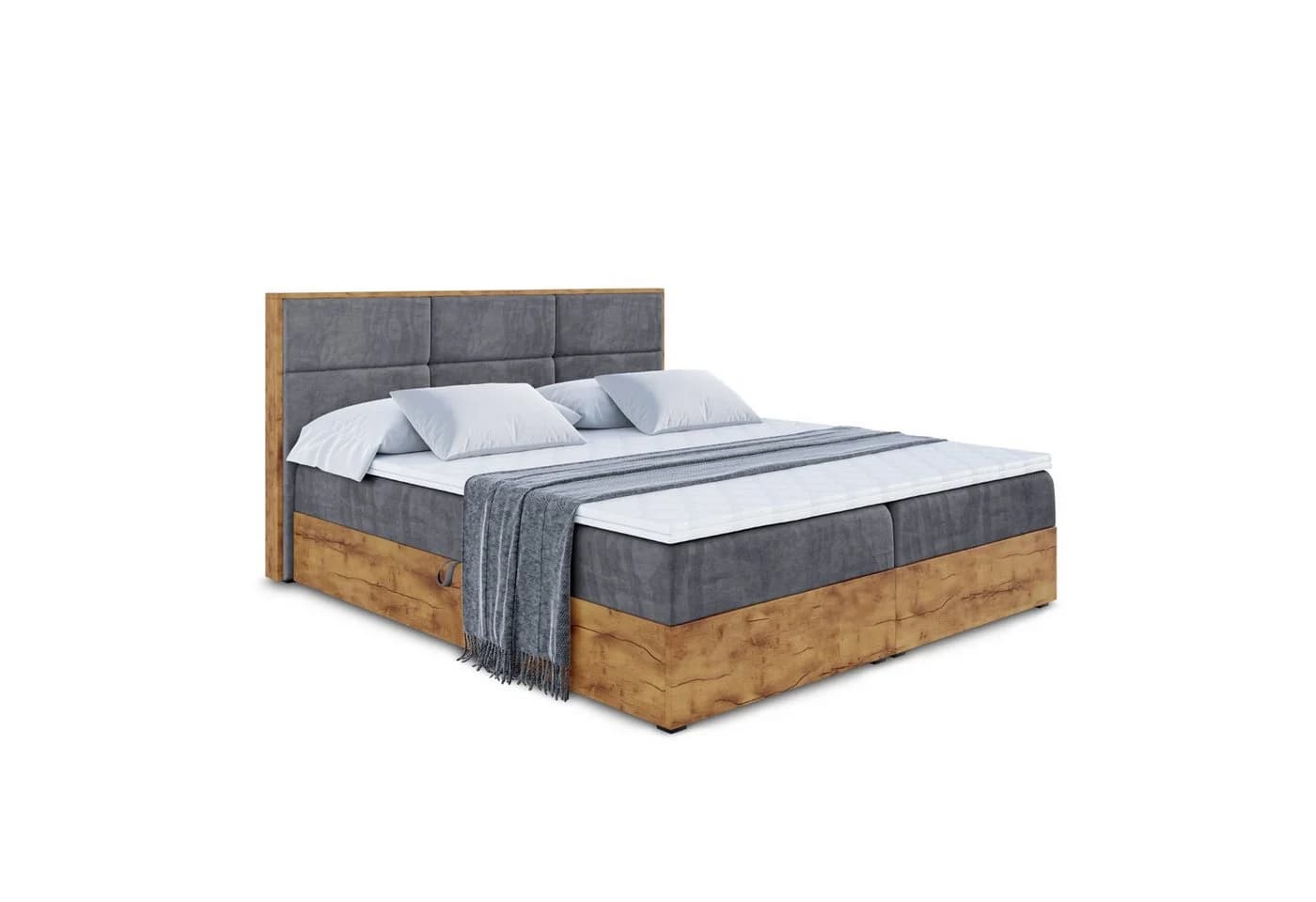 ALTDECOR Boxbett LOLLI1 Dunkelgrau mit Topper und Bettkästen