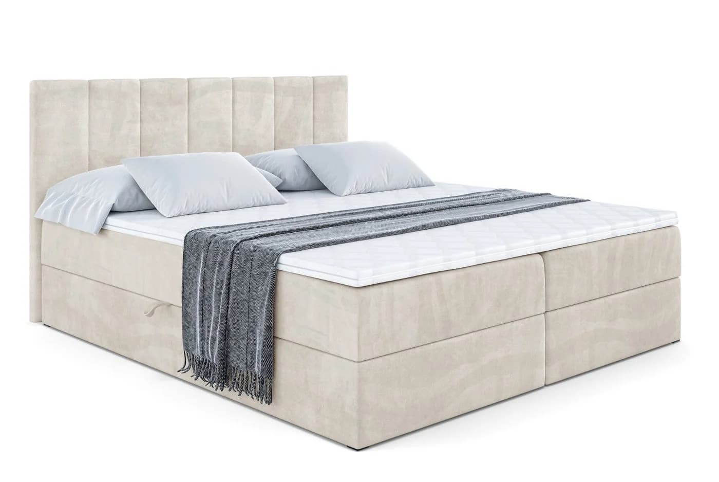 ALTDECOR Boxbett MOETI Beige mit Topper und Bettkästen