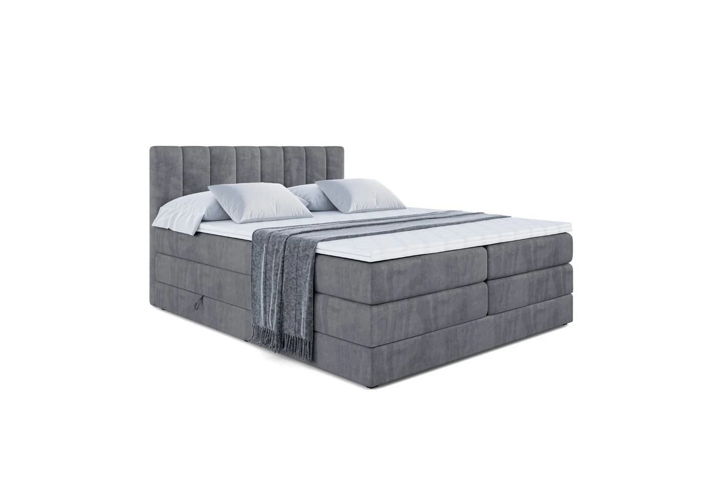 ALTDECOR Boxspringbett OTTA KING Grau Multipocket Matratze H4 mit Topper